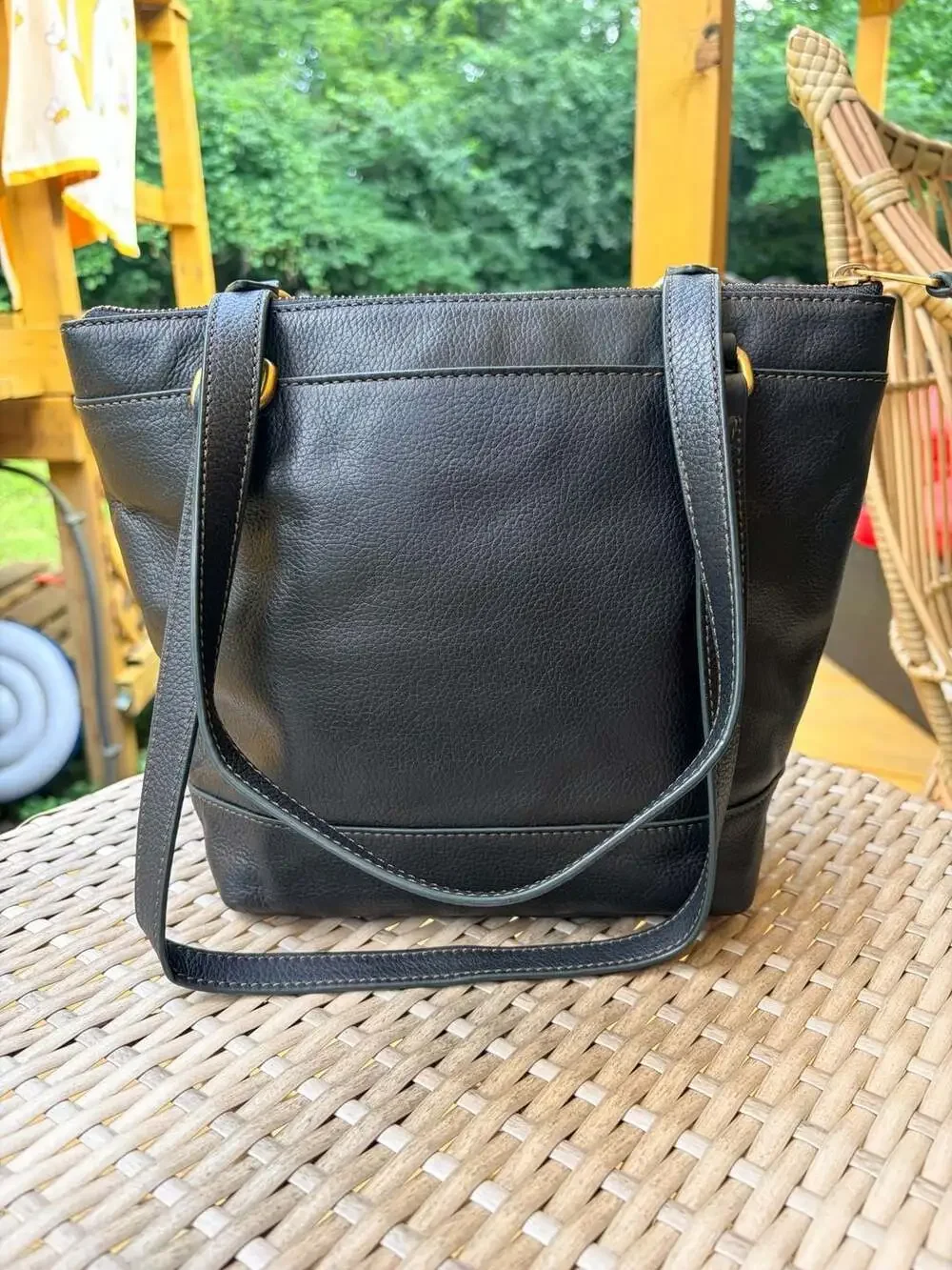 Fossil Issue No. 1954 Black Leather Tote Bag with Cherry Charm